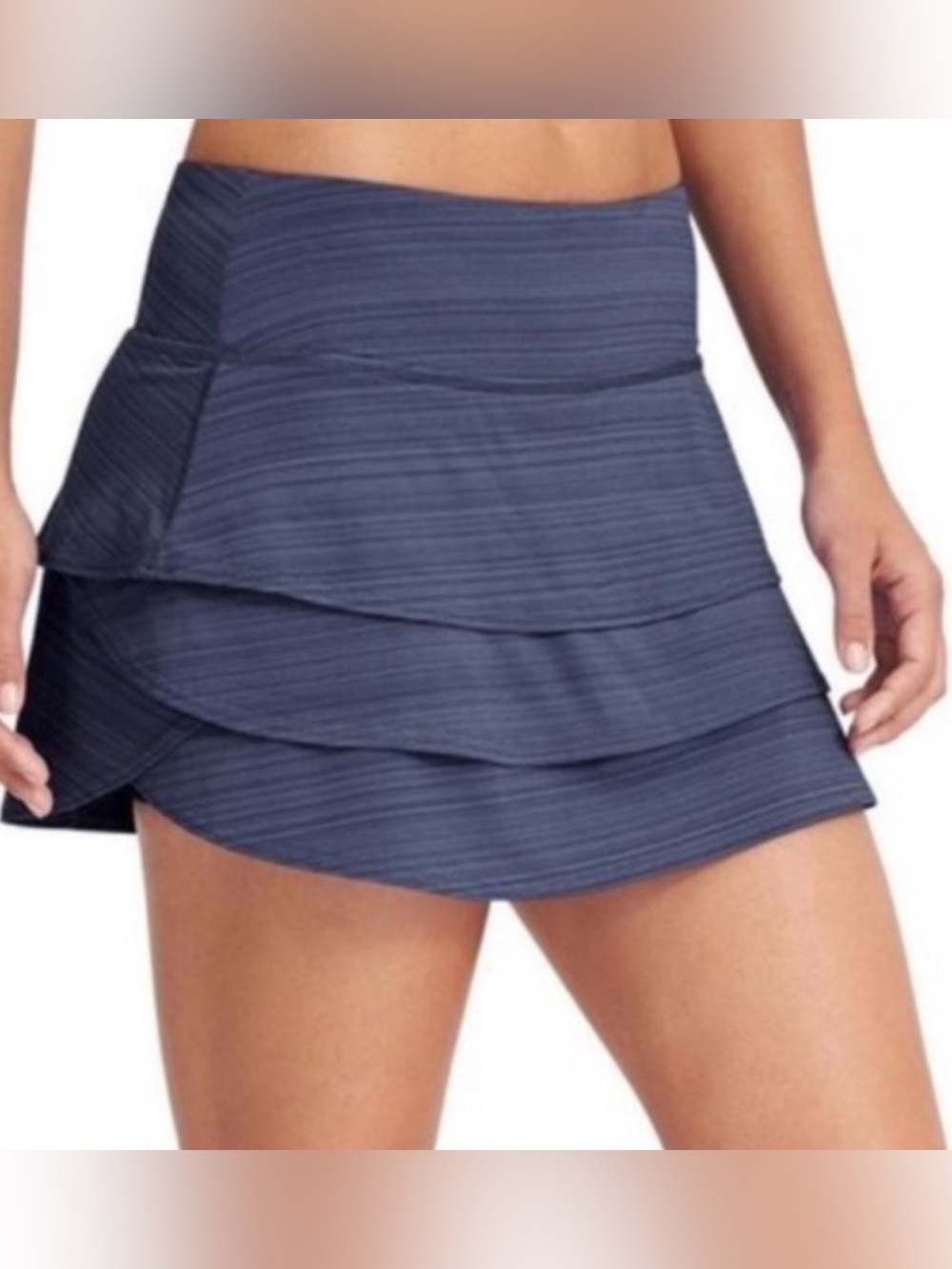 Athleta Swagger Tiered Ruffle Iron Blue Stripes Performance Wear Skort Size M